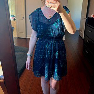 Blue Green Geometric Pattern Knee Length Casual Express Dress